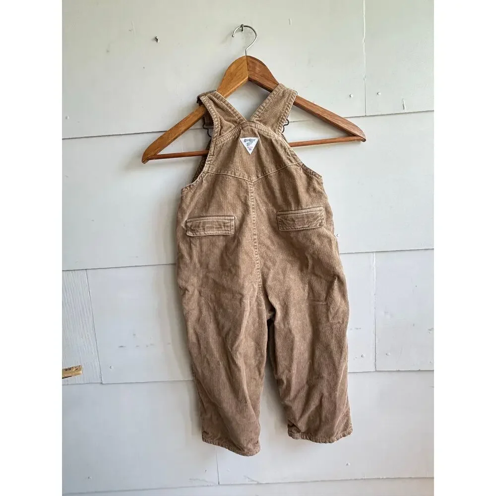 Vtg Corduroy Oshkosh B'Gosh 24 mos Overalls w/Plaid Lining